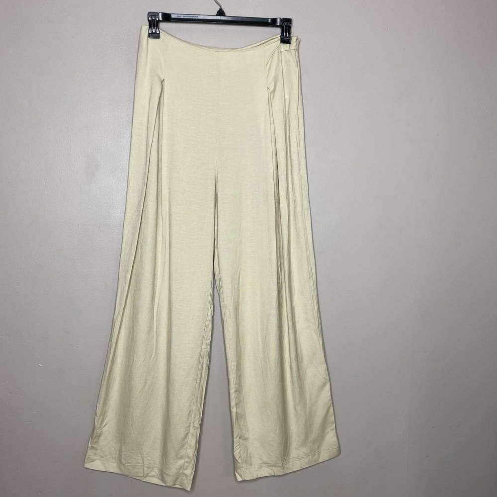 Jason Wu Womens High Waist Wide Leg Pants Beige Side Zipper Pleated Detail SZ 8